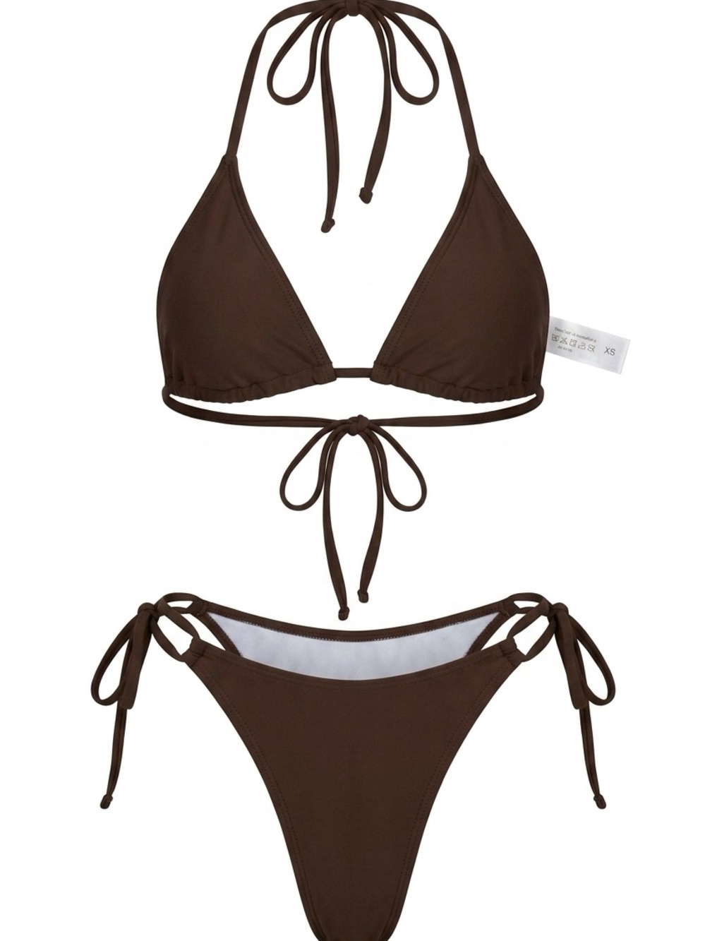 Women's Brown Tie-Side Bikini Set - Classic Triangle Top